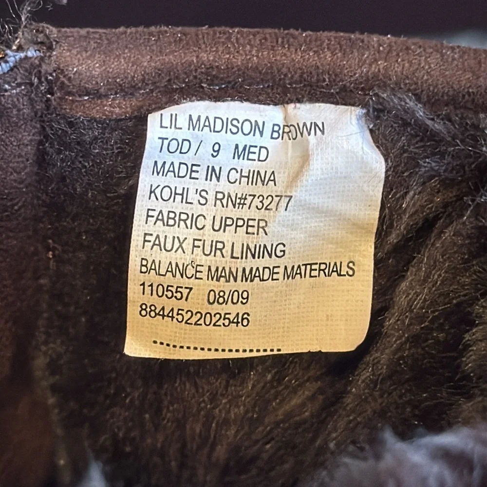 Sonoma life & style lil Madison brown faux fur lined boots booties toddler  9